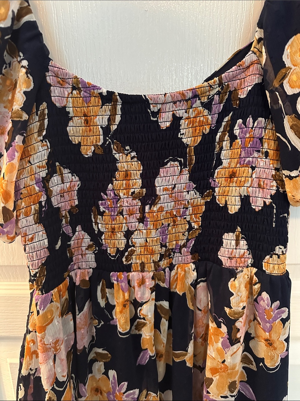 Lush Navy & Orange Women’s Cottagecore Floral Puff-Sleeve Tiered Maxi Dress Sz M - Picture 9 of 11